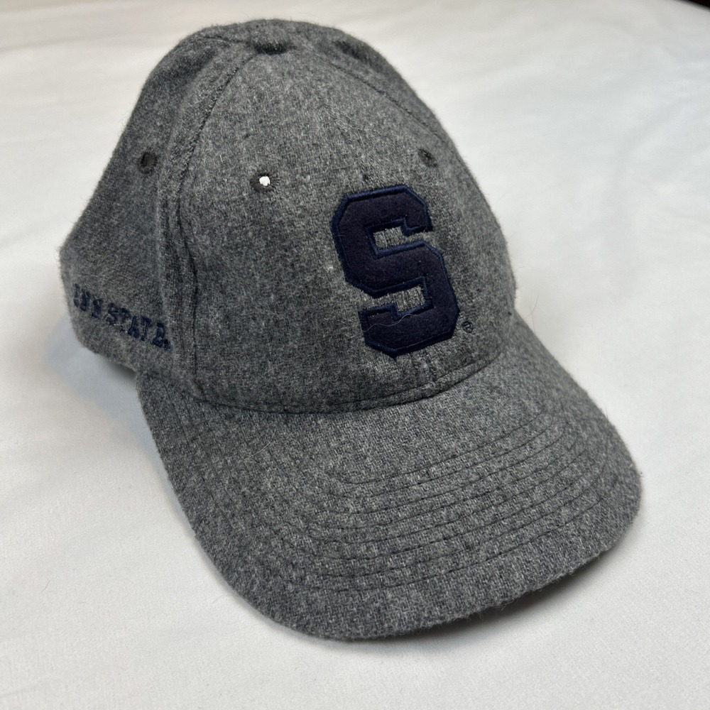 Vtg 80s Penn State Spellout Wool SnapBack Cap Hat Nvy Blue Wht University Square